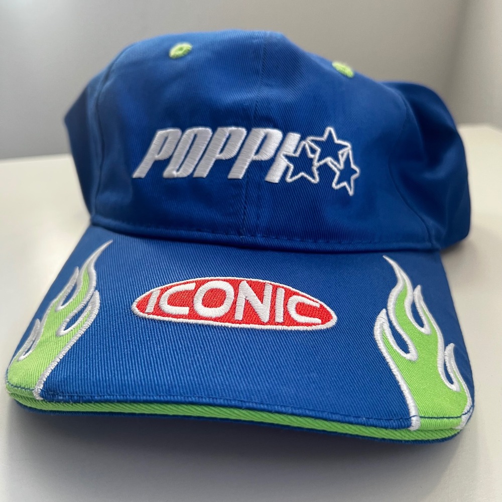 Poppi Soda Iconic Blue Flame Snapback Hat 2025 Promo Cap Adjustable Cotton
